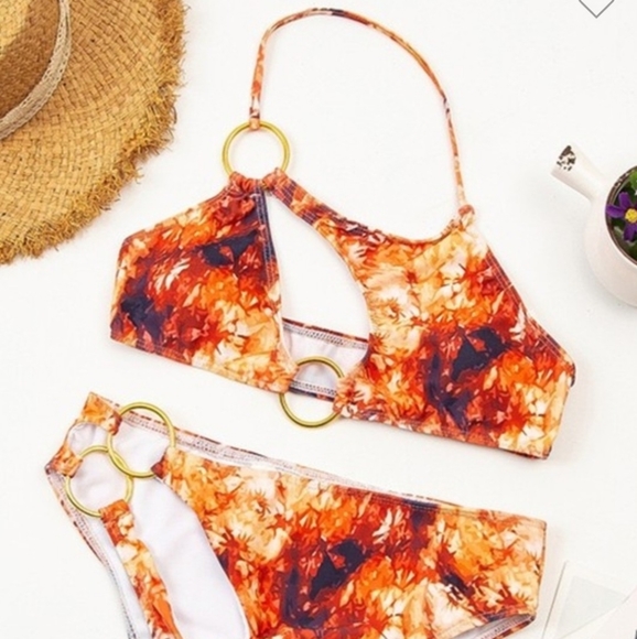 Orange Cut Out High Waist Bikini Set - Picture 2 of 4